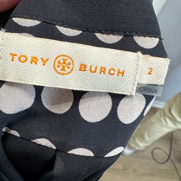 Tory Burch Silk Black Polka Dot Tunic Blouse Tuxedo Front Classic Women's 2 - Picture 9 of 10